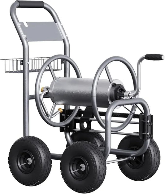 Giraffe Tools Heavy Duty Garden Hose Reel Cart with Wheels - Industrial Outdoor Hose Storage Reel, Pre-Installed Guide for 250-Feet of 5/8" Hose Capacity - NeatNest