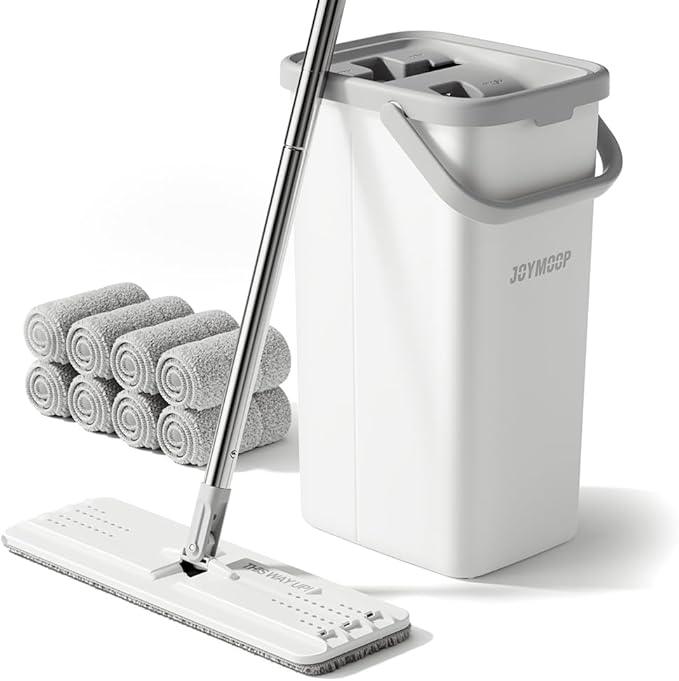 JOYMOOP Mop and Bucket Set, Dust Mops for Floor Cleaning, Wall Mop with 8 Microfiber Mop Head Replacement - NeatNest