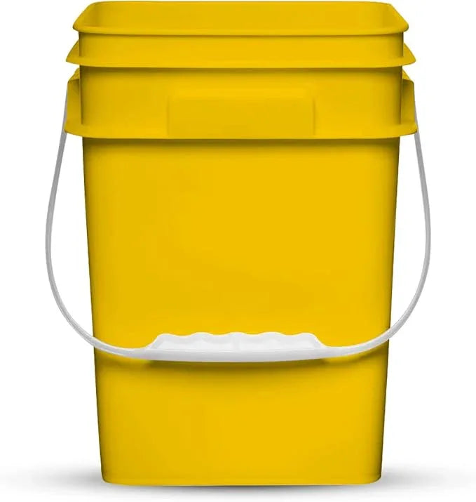 House Naturals 4 Gallon Square Food Grade Bucket Pail with Plastic Handles and Lid (Pack of 3) Made in USA containers (Yellow) - NeatNest