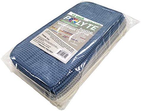 POLYTE Premium Microfiber Kitchen Dish Cloth Waffle Weave 12 Pack (12x12 in, Dark Blue, Gray, Off White) - NeatNest