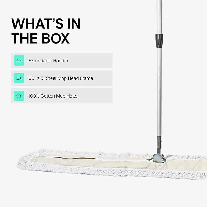 Commercial Dust Mop – 60 Inch Floor Sweeper for Hardwood, Reusable Cotton Mop Head, Extendable Handle, Dry Mop for Floor Cleaning & Janitorial Supplies - NeatNest