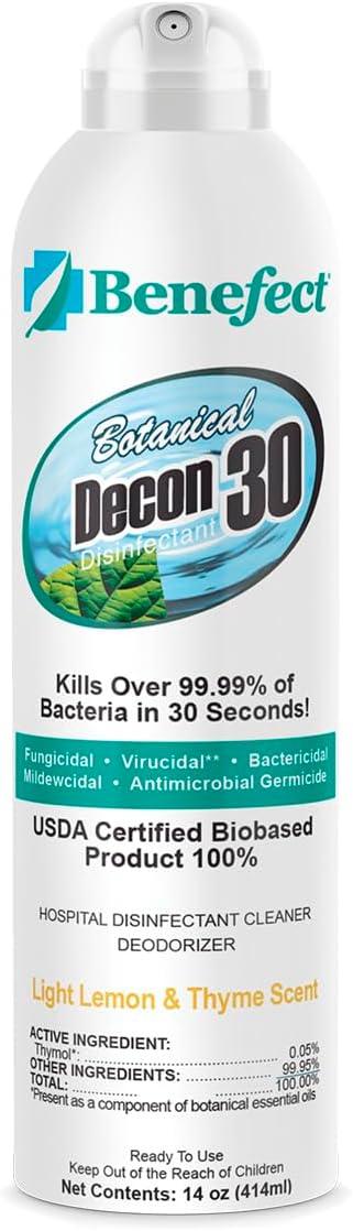 Benefect Botanical Decon 30 Disinfectant Cleaner, 14 oz. Ready-To-Use Spray, Hospital Grade Disinfectant, Kills Over 99.99% of Germs, Safe for Food-Contact Surfaces (Light Lemon & Thyme Scent) - NeatNest