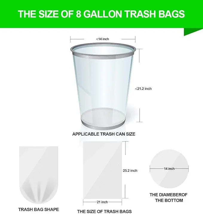 FORID Clear Medium Garbage Bags – 8 Gallon Plastic Trash Bags 30 Liter Wastebasket Bin Liners 220 Count for Bathroom Bedroom Office Trash Can - NeatNest
