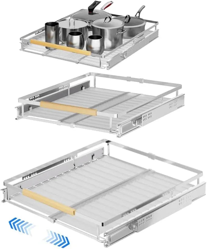 Pull Out Cabinet Organizer - Expandable Slide Out Pantry Shelves Heavy Duty Sliding Drawer Storage for Inside Kitchen Cabinet Under Sink, 12''-18.2''W x 16.9''D, 3 Pack - NeatNest