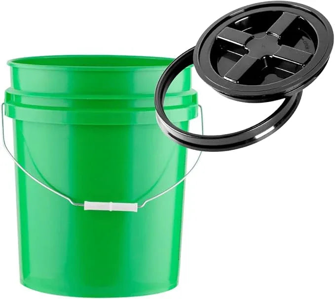 House Naturals 5 Gallon Plastic Green Bucket with Screw on Lid, Food Grade containers, Made in USA pails, Pack of 3 - NeatNest