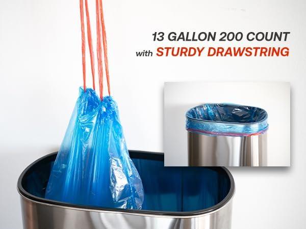 13 Gallon Recycling Trash Bags, 200 Count Drawstring Tall Kitchen Garbage Bags, Pre-Separated, Unscented, Ultra Strong, Leakproof, Sturdy, Translucent Blue - NeatNest