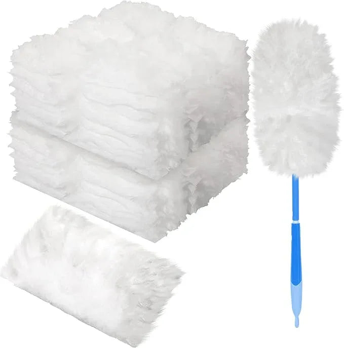Vesici 100 Pcs Duster Refills Compatible with Swiffer Dusters Bulk Disposable Replacement Thickened with 1 Handle Heavy Duty for Cleaning, Office (White) - NeatNest