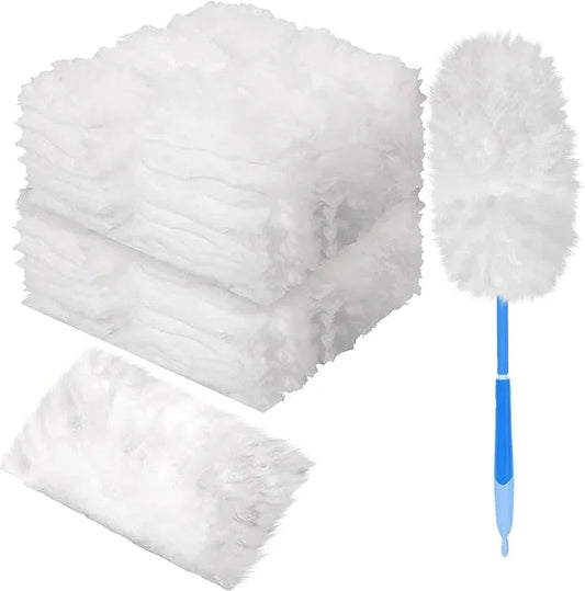 Vesici 100 Pcs Duster Refills Compatible with Swiffer Dusters Bulk Disposable Replacement Thickened with 1 Handle Heavy Duty for Cleaning, Office (White) - NeatNest
