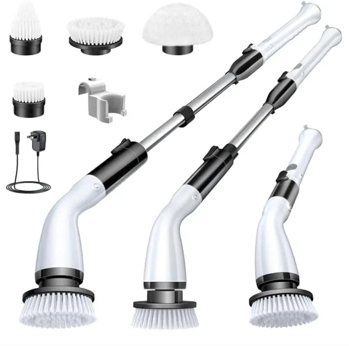 LABIGO Electric Spin Scrubber LA1 Pro, Cordless Spin Scrubber with 4 Replaceable Brush Heads and Adjustable Size Extension Handle Power Full Cleaning Brush for Bathroom Floor (Deep Black) - NeatNest