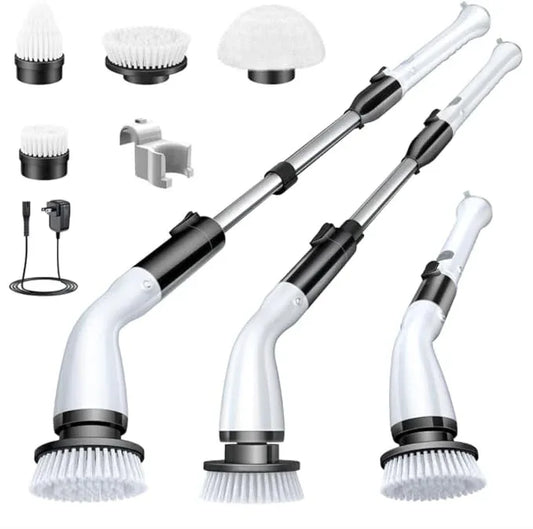 LABIGO Electric Spin Scrubber LA1 Pro, Cordless Spin Scrubber with 4 Replaceable Brush Heads and Adjustable Size Extension Handle Power Full Cleaning Brush for Bathroom Floor (Deep Black) - NeatNest