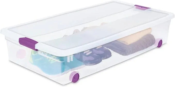 Sterilite 12-Pack ClearView Latch Box, Wheeled Underbed Organizer Bins for Home, 60 Quart - NeatNest