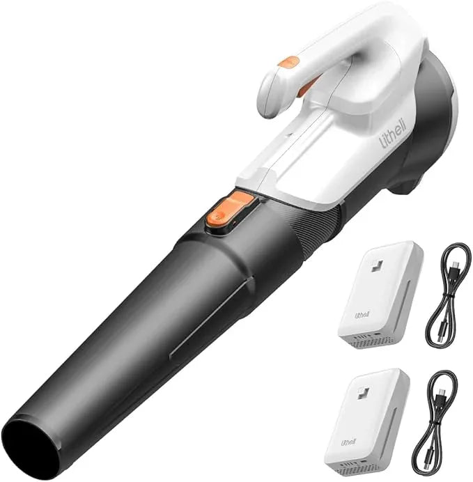 Litheli Cordless Leaf Blower with 2 Batteries (Works as Portable Power Bank), Ultra-Lightweight Electric Blower for Driveways, Patios & Decks, 2-Speed 350CFM for Dry Leaves, Dust & Car Drying - NeatNest