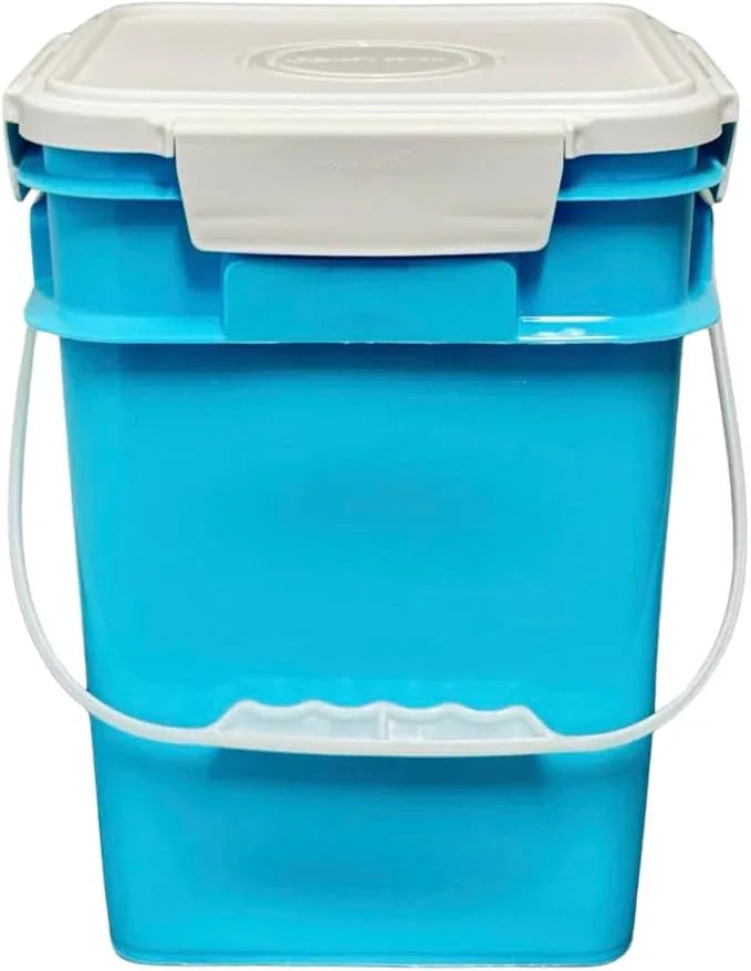 House Naturals 4 Gallon Square Food Grade Bucket Pail with Plastic Handles and Lid (Pack of 3) Made in USA containers (Aqua-White lids) - NeatNest
