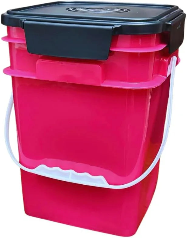 House Naturals 4 Gallon Square Food Grade Bucket Pail with Plastic Handles and Lid (Pack of 3) Made in USA containers (Magenta - Black lids) - NeatNest