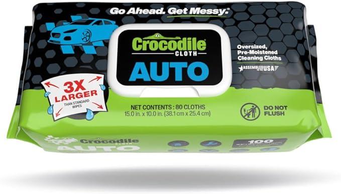 Crocodile Cloth Auto Cleaning Wipes – 100 XL (15" x 10") Disposable Wipes for Car Engine Degreasing, Body Detailing & Tire Cleaning – Cuts Grease, Oil, Adhesives on Hands, Tools, Parts & More - NeatNest