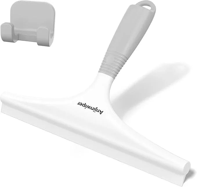Silicone Shower Squeegee with Hook, Bathroom Squeegee for Shower Glass, Squeegee for Shower Doors, Mirror and Window, Shower Squeegee for Tile Shower Walls(10 inch, White & Gray) - NeatNest