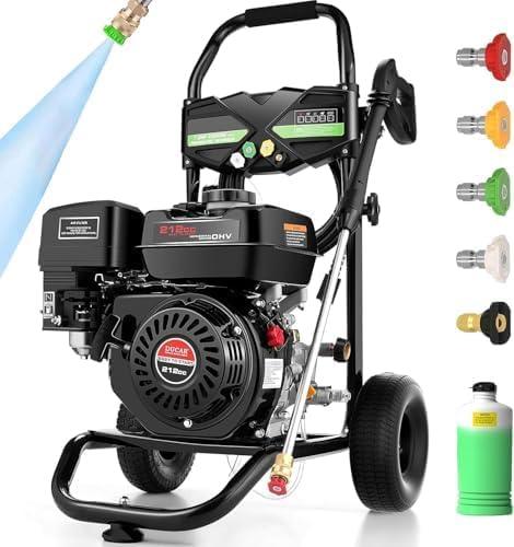 4200 PSI Gas Pressure Washer, 4.0 Max GPM 212CC 7HP Commercial Gas Power Washer, Spray Gun and Wand, 5 Nozzle Set, for Cars/Fences/Driveways/Homes/Patios/Furniture (Black) - NeatNest