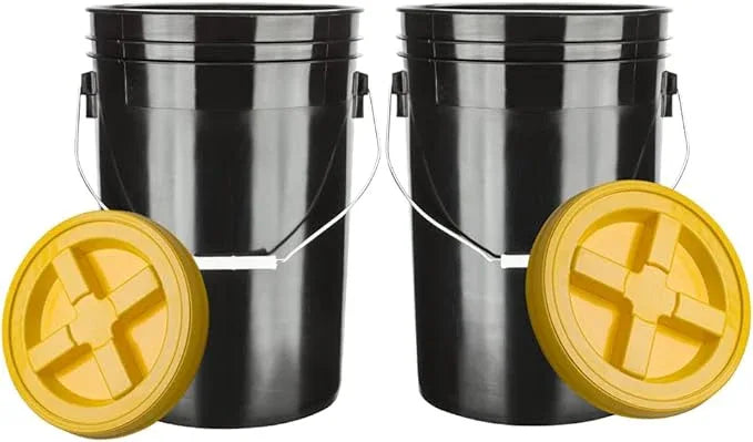 House Naturals Large 6 Gallon Food Grade BPA Free Made in USA Plastic Bucket Pail with Yellow Screw On Double Gasket Air Tight Lid (Pack of 2) - NeatNest