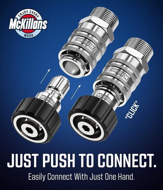 McKillans® 2025 Automatic M22-14mm Pressure Washer Quick Connect Kit - M22 to 3/8 Quick Connect Pressure Washer Fittings - Power Washer Accessories - Hose Adapter Set - 8-Piece Kit (Stainless Steel) - NeatNest