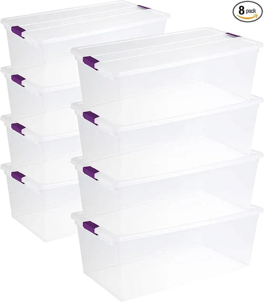 Sterilite 8-Pack 110 Quart ClearView Latch Box, Stackable Organizer Bins with Latching Lids - Clear Plastic Organization Containers for Closet, Bedroom, Shelving Units and Everyday Home Storage - NeatNest