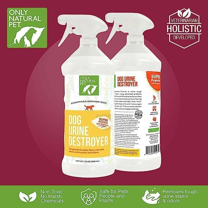 Only Natural Pet Enzyme Powered Stain & Odor Eliminator - Professional Pet Urine Pee Cleaner Deodorizer for Dogs - Hardwood Floors Carpets Upholstery - Eucalyptus & Rosemary Scent - 32Floz - 2 Pack - NeatNest