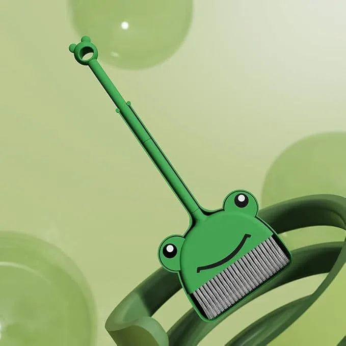 Children's Small Broom Dustpan Set Green Frog Mini Household Cleaning and Pretend Play Set - NeatNest