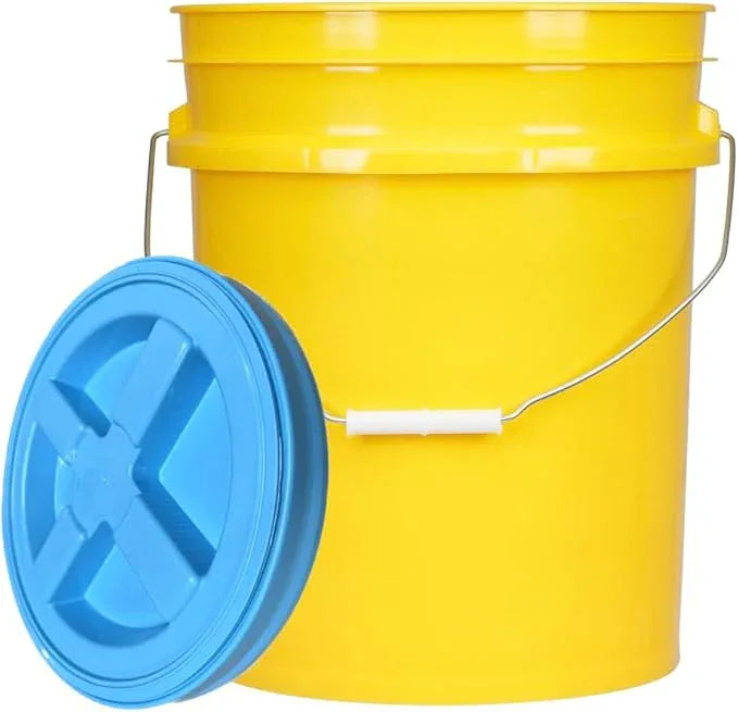 House Naturals 5 Gallon Food Grade Plastic Bucket with Air Tight Screw on Lid Made in USA Container (Yellow Bucket with Aqua Lid) - NeatNest