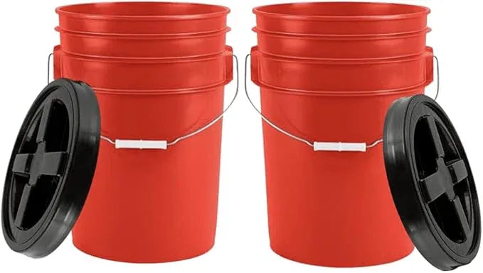 House Naturals 6 Gallon Large Red Food Grade BPA Free Bucket Pail with AirTight Screw on Lid (Pack of 2) - NeatNest