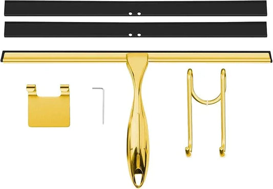 TOOVEM 14 Inch Shower Squeegee for Glass Doors, Window, Bathroom, Car Windshield, Shower Cleaning Tools with S Hook, Square Sticky Hook (Gold) - NeatNest
