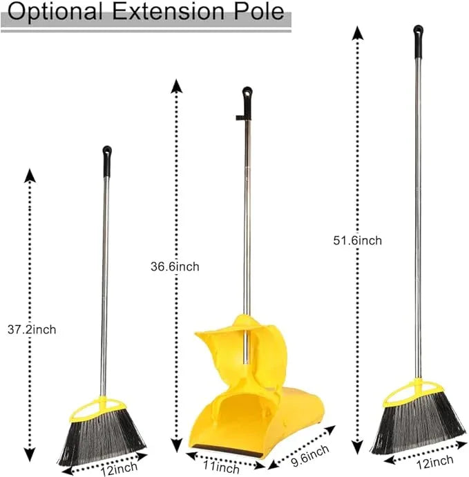 Heavy Duty Outdoor Broom and Dustpan Set - 145CM Extra Long Handle, Stiff Bristles for Tough Debris, Angled Broom Head - Ideal for Garage, Patio, Garden Kitchen House Floor Cleaning - NeatNest