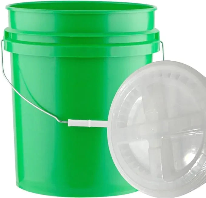 House Naturals 5 Gallon Food Grade Plastic Bucket with Air Tight Screw on Lid Made in USA Container (Green Bucket with Clear Lid) - NeatNest