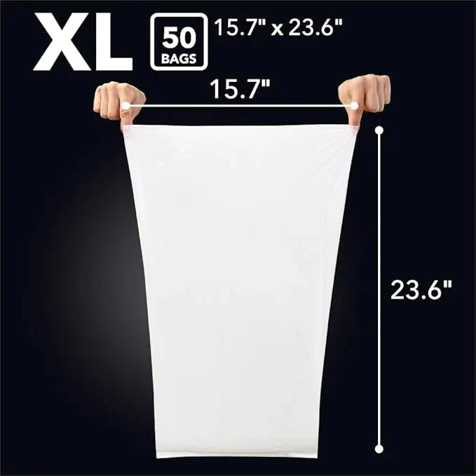 BOS Odor-Sealing Kitchen, Home & Food Small Trash Bags for Waste- Disposable Bags - Scent & Smell Free (50 Bags) [Size XL, Color White] (Pack of 2) - NeatNest