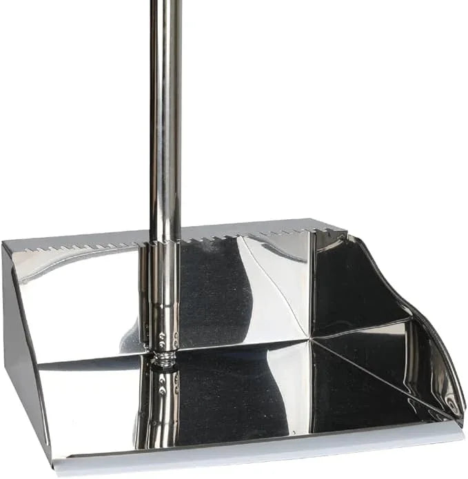 Metal Dustpan Long Handle Stainless Steel Dustpan,Heavy Duty Standing Dust Pan with Teeth, Indoor Outdoor Up for Home Kitchen Lobby Room Office - NeatNest