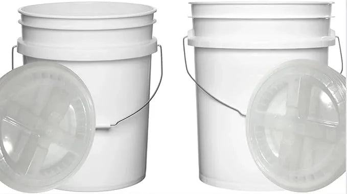 House Naturals Food Grade 5 Gallon Made in USA Plastic Bucket with Air Tight Screw on Lid (White Buckets with Clear Lids) - NeatNest