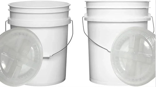 House Naturals Food Grade 5 Gallon Made in USA Plastic Bucket with Air Tight Screw on Lid (White Buckets with Clear Lids) - NeatNest