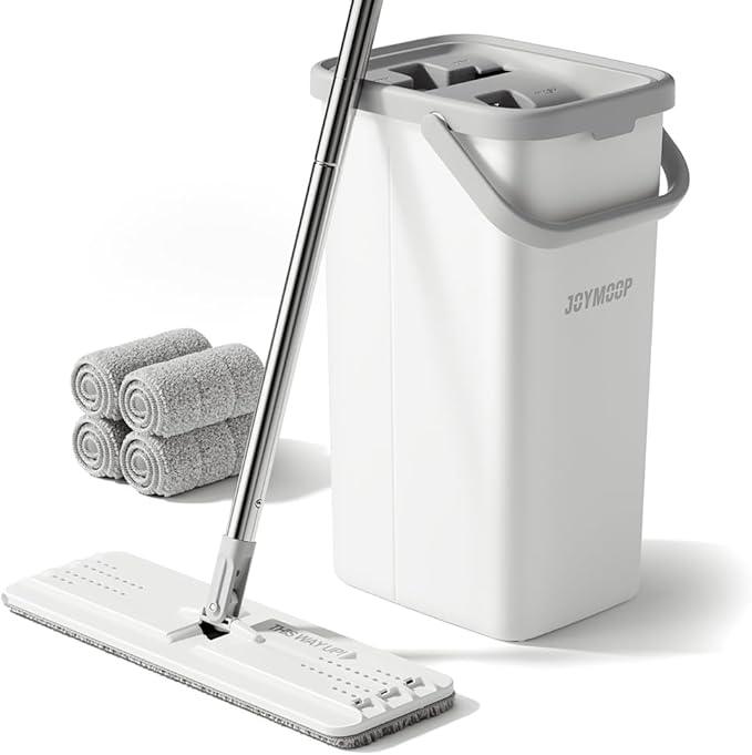 JOYMOOP Mop and Bucket Set, Dust Mops for Floor Cleaning, Wall Mop with 4 Microfiber Mop Head Replacement - NeatNest