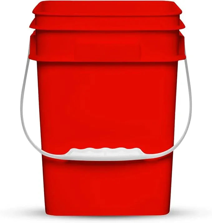 House Naturals 4 Gallon Square Food Grade Bucket Pail with Plastic Handles and Lid (Pack of 3) Made in USA containers (RED-White Lids) - NeatNest
