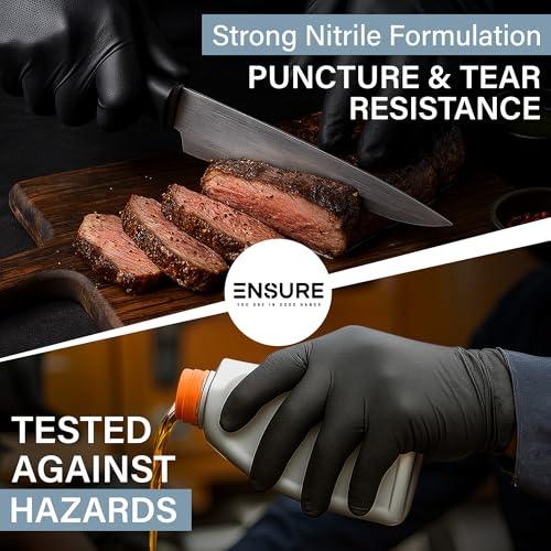 Ensure Black Nitrile Gloves Low Dermatitis 7 Mil, Heavy Duty, Puncture & Chemical Resistant, Disposable, Latex-Free, for Automotive, Industrial, Mechanic, Food Service, Exam Gloves (100, Small) - NeatNest