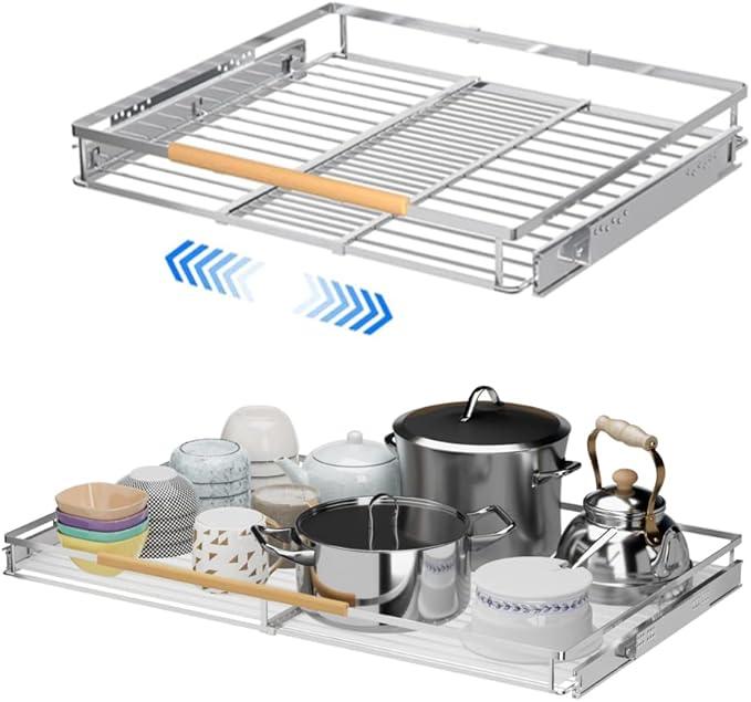 Large Pull Out Kitchen Cabinet Organizer, 22.7''-39.8''Width, Heavy Duty Slide Out Pantry Shelves Sliding Drawer Storage for Kitchen, Under Sink, Bathroom, Wardrobe, Set of 2 - NeatNest