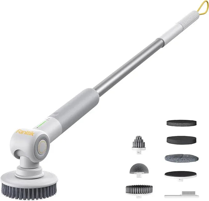 Fanttik Flip G9 Pro Electric Scrubber, VoltiPulse Motor, Dual-Speed Cleaner with 6 Brush Heads, Adjustable Angle & Extendable Handle, IPX7 Waterproof, Type-C Charge for Bathroom, Tile, Grout - White - NeatNest