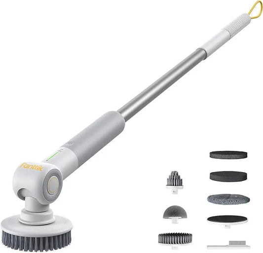 Fanttik Flip G9 Pro Electric Scrubber, VoltiPulse Motor, Dual-Speed Cleaner with 6 Brush Heads, Adjustable Angle & Extendable Handle, IPX7 Waterproof, Type-C Charge for Bathroom, Tile, Grout - White - NeatNest