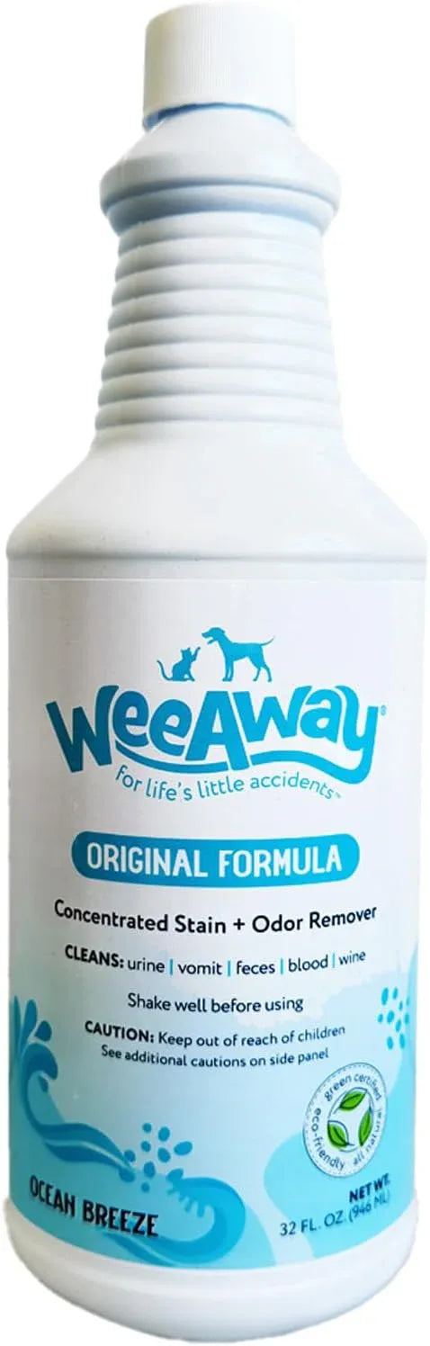 Wee Away Original Formula Concentrated Stain & Odor Remover, Enzyme Cleaner, Pet Urine Odor Eliminator for Home - Pet Mess Destroyer for Carpet & Furniture, Ocean Breeze Scent, 32 fl oz - NeatNest