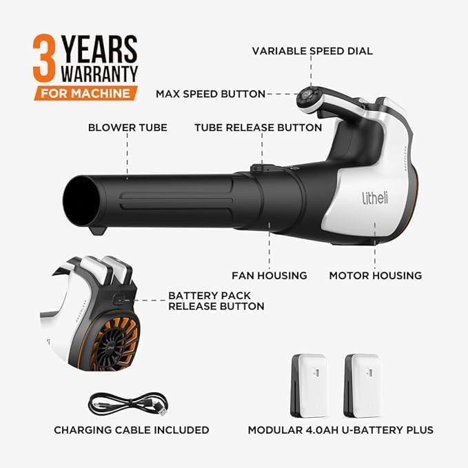 Litheli 2x20V 560CFM Brushless Cordless Leaf Blower Battery Powered for Yard Work Leaves Dust Snow Debris Cleanup with 4.0Ah Battery Charger Included - NeatNest