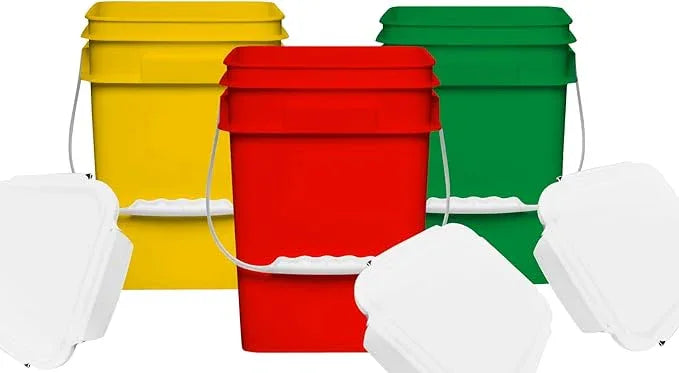 House Naturals 4 Gallon Square Food Grade Bucket Pail with Plastic Handles and Lid (Pack of 3) Made in USA containers (Yellow-Green-Red) - NeatNest