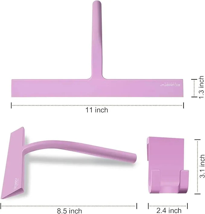 Shower Squeegee with Silicone Hook, 11" Inch Width All Purpose Squeegee Wiper for Shower Glass Doors Bathroom Mirror Tiles Car Window Cleaner Tool - Pink - NeatNest