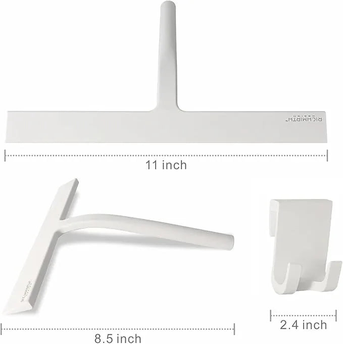 Shower Squeegee with Silicone Hook, 11" Inch Width All Purpose Squeegee Wiper for Shower Glass Doors Bathroom Mirror Tiles Car Window Cleaner Tool - White - NeatNest