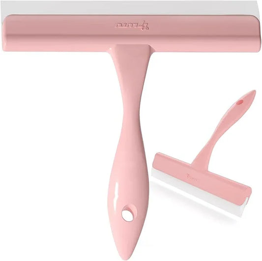 5" Silicone Shower Squeegee for Glass Doors & Car Windows - Small & Mini Size Streak-Free Cleaner, Bathroom, Mirror, Tile Scraper - Compact Pink with Hanging Hole, Kitchen Safe Water Blade - NeatNest