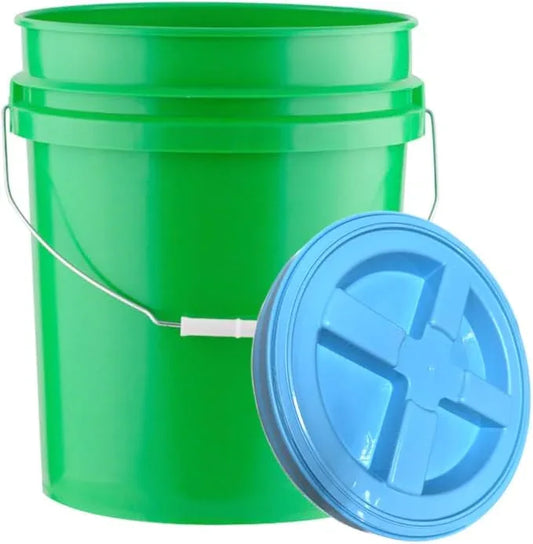 House Naturals 5 Gallon Food Grade Plastic Bucket with Air Tight Screw on Lid Made in USA Container (Green Bucket with Aqua Lid) - NeatNest
