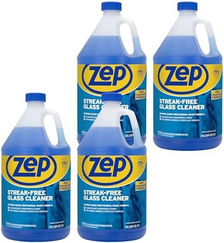 Zep Streak-Free Glass Cleaner - 1 Gallon (Case of 4) ZU1120128 - Professional Grade Formula that Cleans Dirt, Fingerprints, Grime, Smoke Haze, and Toothpaste on Windows, Mirrors, and Other Glass - NeatNest