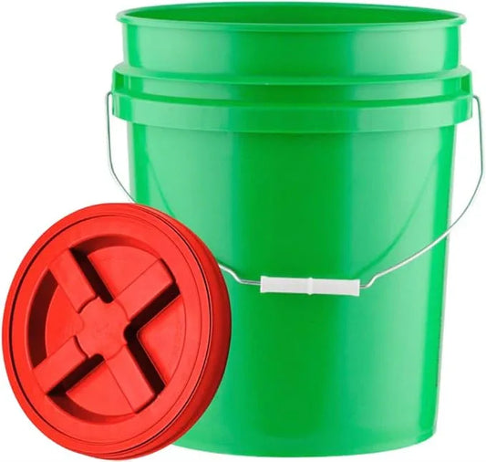 House Naturals 5 Gallon Food Grade Plastic Bucket with Air Tight Screw on Lid Made in USA Container (Green Bucket with Red Lid) - NeatNest